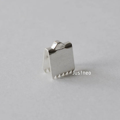 Solid 925 Sterling Silver Ribbon Cord End Clamps Foldover Clasps, jewelry DIY silver findings/components