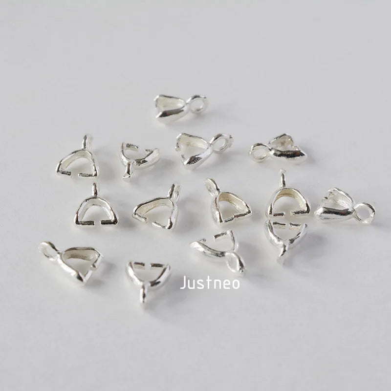 Solid 925 Sterling Silver Small Pinch Clip Bail Pendant Clasps Connector, jewelry DIY silver findings/components
