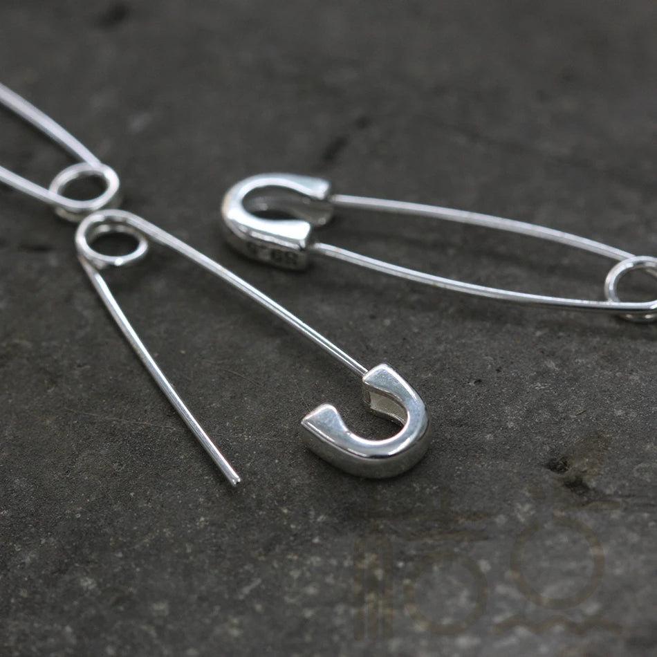 DIY Supply-One Piece 925 Sterling Silver Finding Safety Pin LInk- Earring Finding - 29mmx7.5mm (4109C)