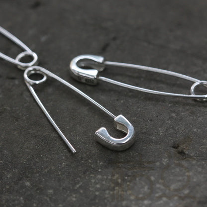 DIY Supply-One Piece 925 Sterling Silver Finding Safety Pin LInk- Earring Finding - 29mmx7.5mm (4109C)
