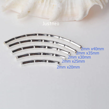 1piece, 2mm solid 925 sterling silver curved Bamboo tube spacer beads connector for necklace&pendant bracelet jewelry making
