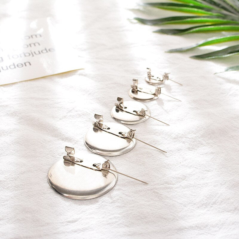 50pcs Rhodium Round Brooch Base with Pins