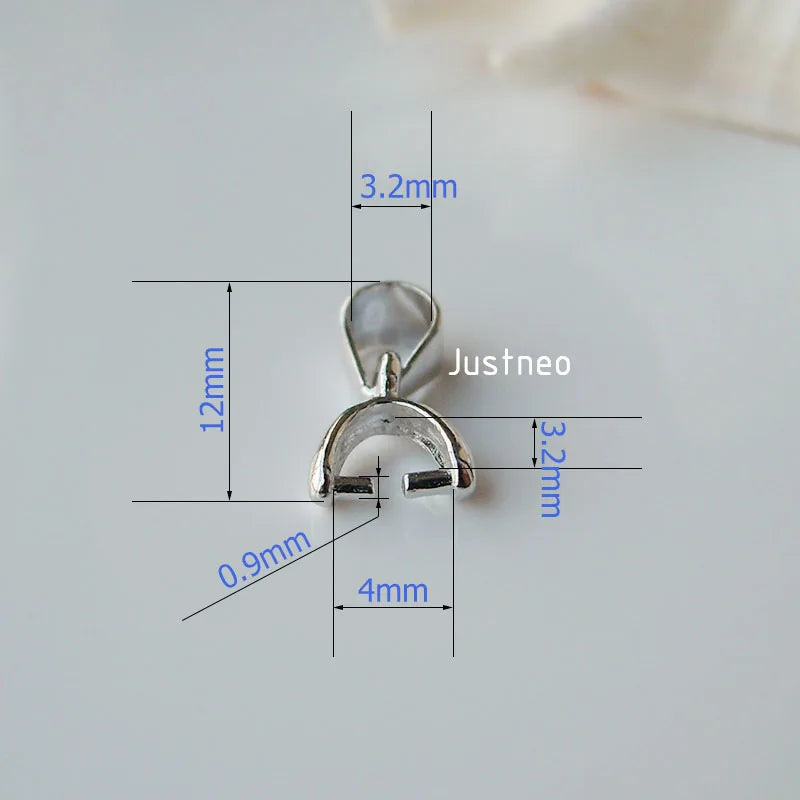 12mm solid 925 sterling silver bail pendant connector, pinch bail with ice-pick for necklace & pendant jewelry, 1 piece