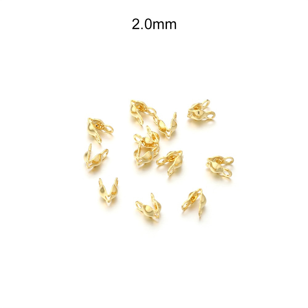 Stainless Steel Connector Clasp Gold Ball Chain End Crimps, 100pcs