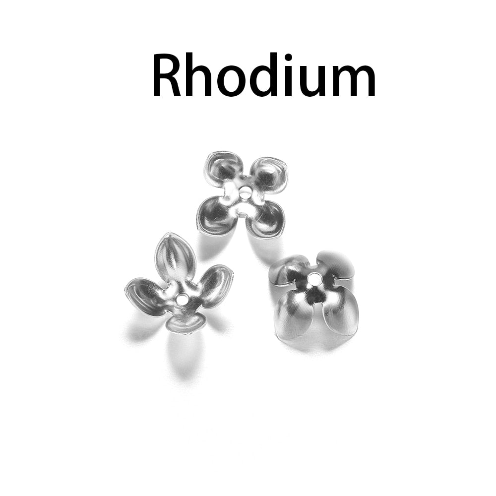 15 x 8 mm vergoldete Perlenkappen mit vier Blättern, 50 Stück