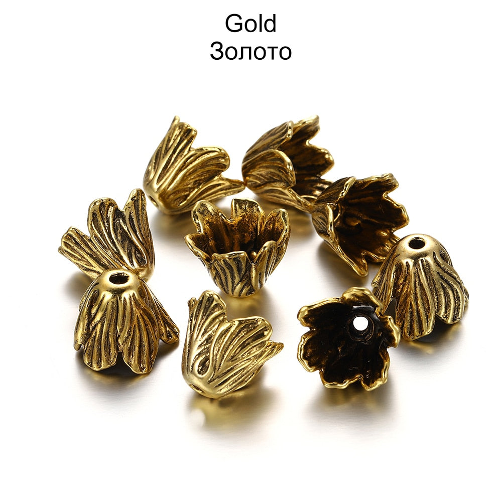 Goldlegierungs-Hohlblumen-Perlenkappen, 2 Stück