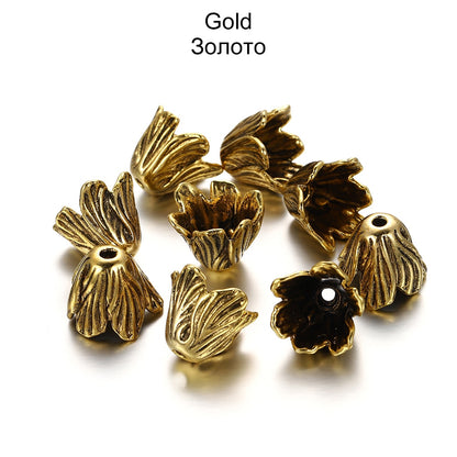 Goldlegierungs-Hohlblumen-Perlenkappen, 2 Stück