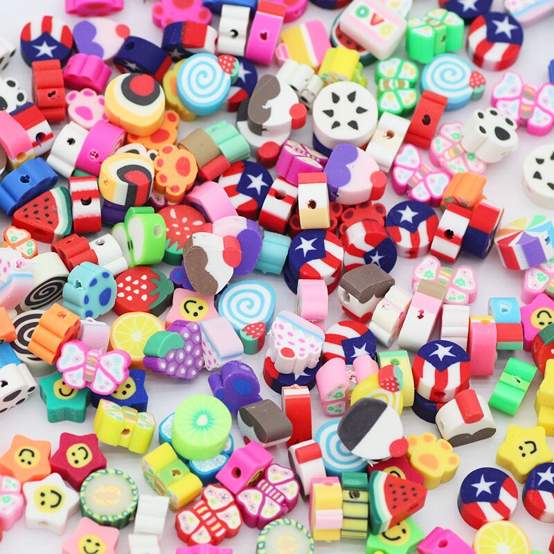 50pcs Mixed Motif Polymer Clay Beads