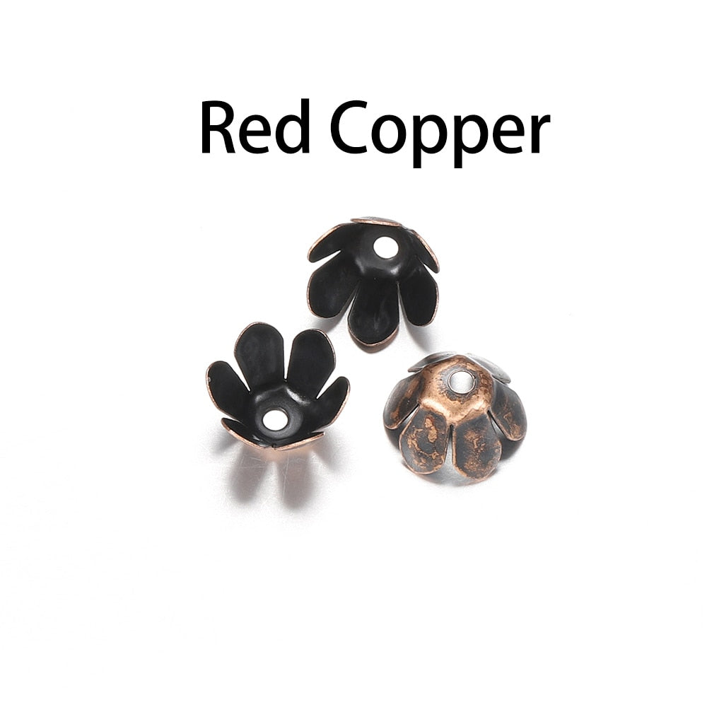 Capuchons de perles de fleurs à 6 feuilles en bronze doré, 50 pièces