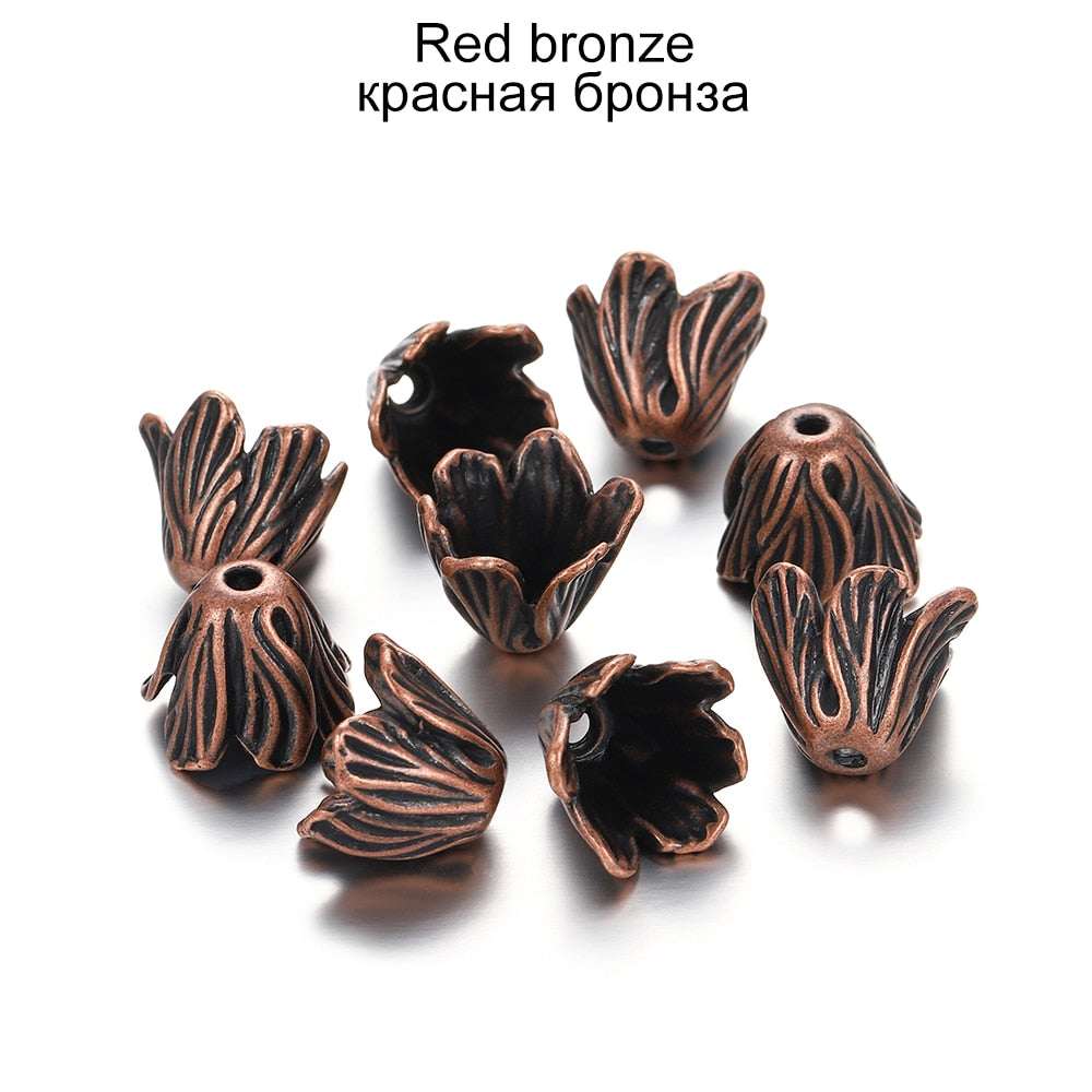 Goldlegierungs-Hohlblumen-Perlenkappen, 2 Stück