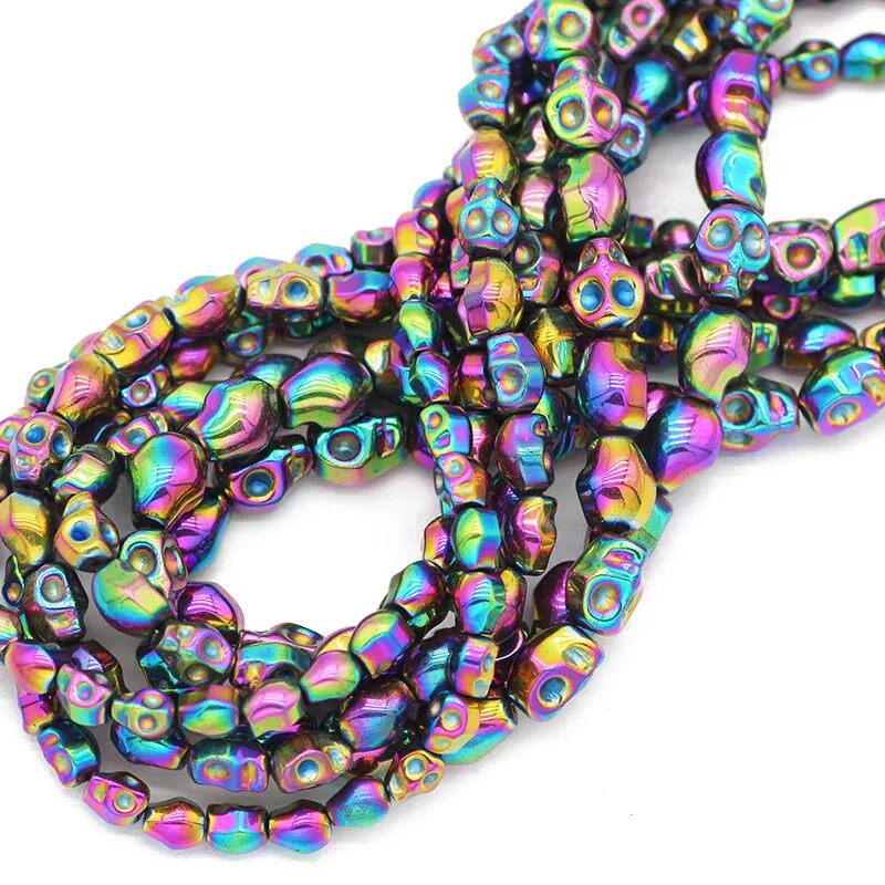 Multicolor Hematite Carved Skull Beads, 8x10mm