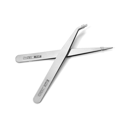 Pincettes antistatiques à Long nez courbé, 2 pièces, pour la couture de perles et de bijoux