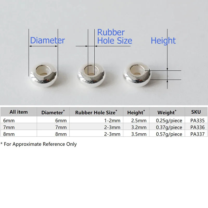 Solid 925 Sterling Silver Rubber Stopper Beads, Stopper Clip Beads Charms with Rubber inside fit Bracelets necklaces For Jewelry