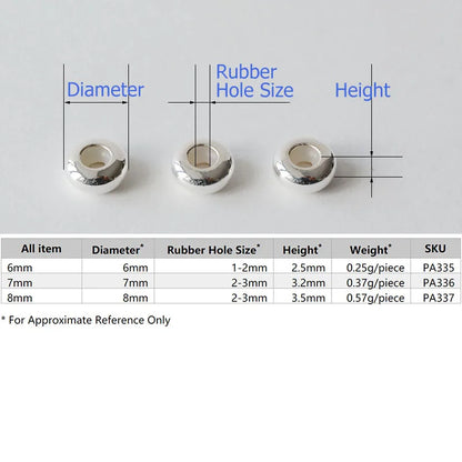 Solid 925 Sterling Silver Rubber Stopper Beads, Stopper Clip Beads Charms with Rubber inside fit Bracelets necklaces For Jewelry