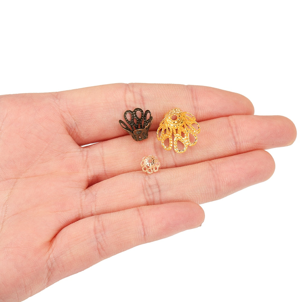 Antique Metal Wine Cup Flower Bead Caps, 100pcs