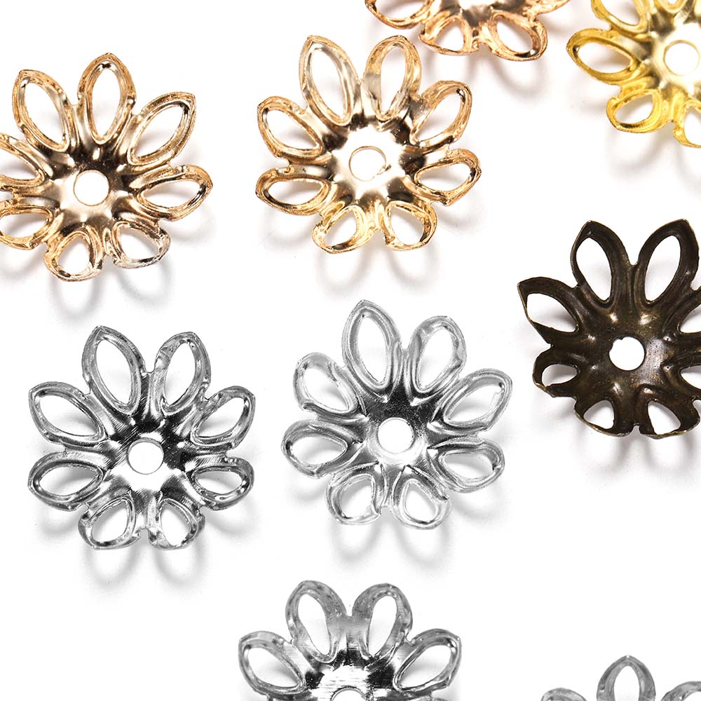 Rhodium Flower Bead Caps 11-14mm, 100pcs