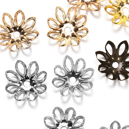 Rhodium Flower Bead Caps 11-14mm, 100pcs