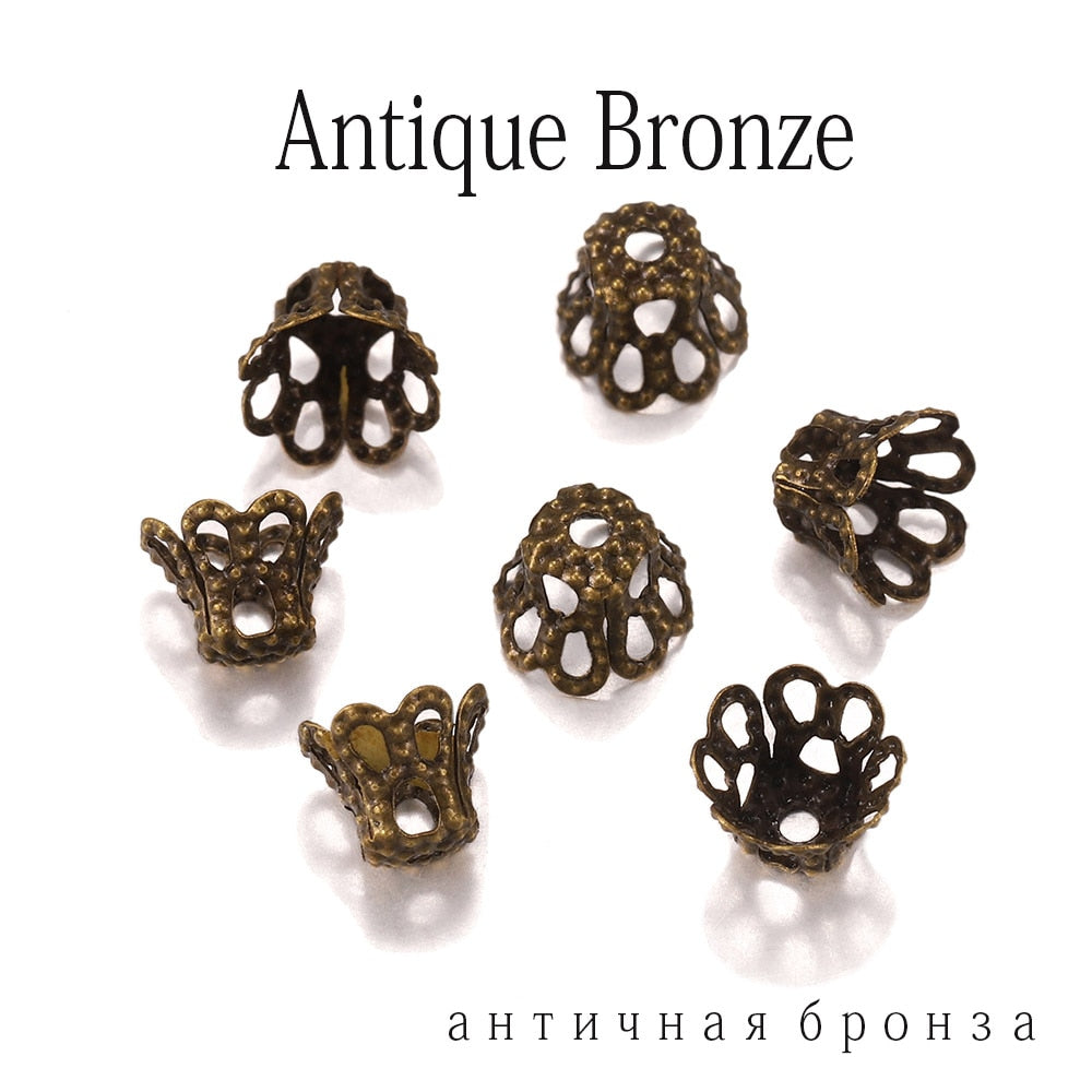 Antique Metal Wine Cup Flower Bead Caps, 100pcs