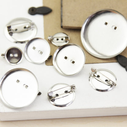 50pcs Rhodium Round Brooch Base with Pins