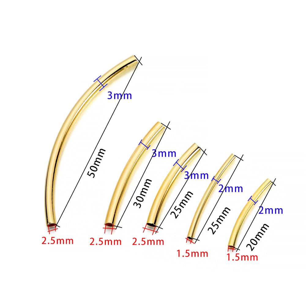 Stripe Copper Curve Tube Spacer Beads 25-30mm, 50-100pcs