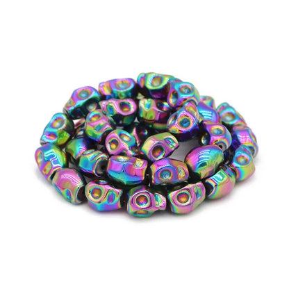 Multicolor Hematite Carved Skull Beads, 8x10mm
