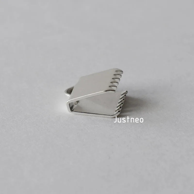 Solid 925 Sterling Silver Ribbon Cord End Clamps Foldover Clasps, jewelry DIY silver findings/components