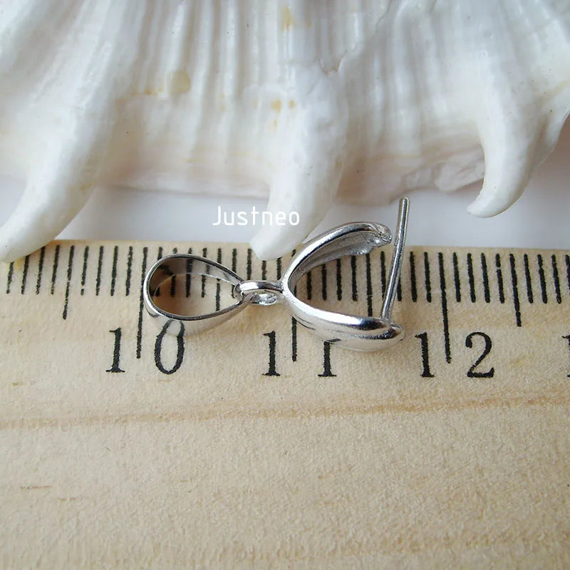 solid 925 sterling silver pendant clasp connector, rhodium plated pinch bail for necklace & pendant silver jewelry, diy