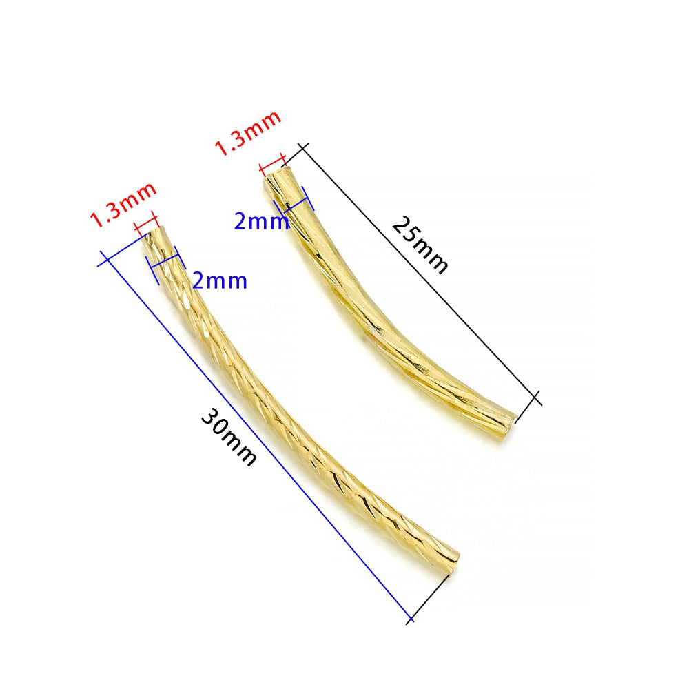 Stripe Copper Curve Tube Spacer Beads 25-30mm, 100pcs