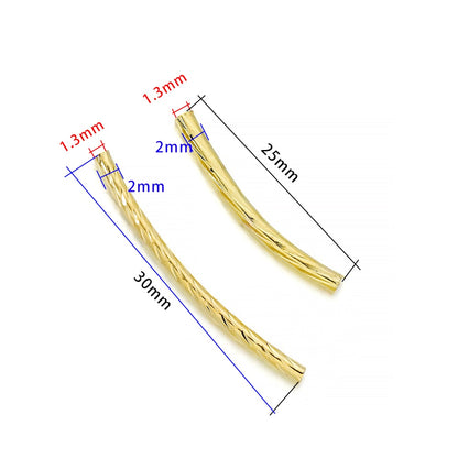 Stripe Copper Curve Tube Spacer Beads 25-30mm, 100pcs