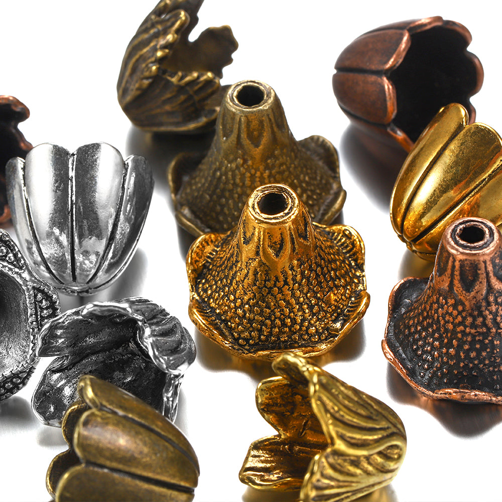 Goldlegierungs-Hohlblumen-Perlenkappen, 2 Stück