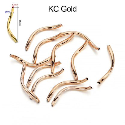 Smooth Copper Curved Tube Spacer Beads, 100pcs