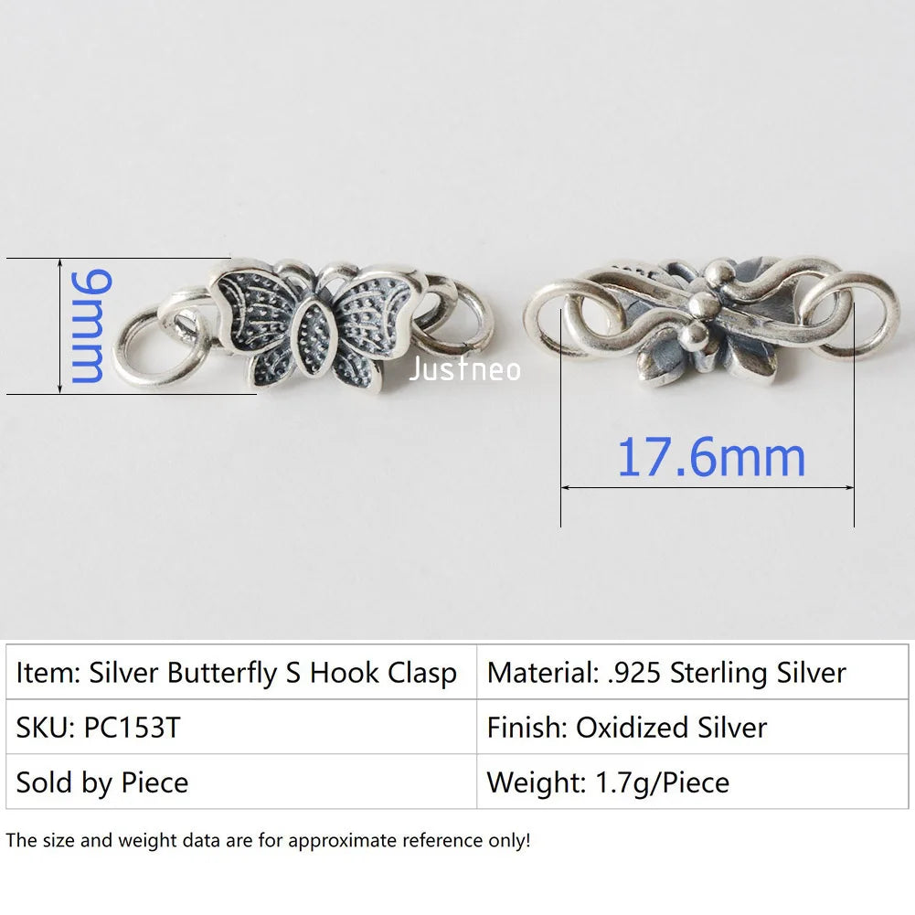 Solid .925 Sterling Silver S Hook Clasp, Oxidized Silver S-Hook Clasp Connector, Antiqued Silver Jewelry Finding