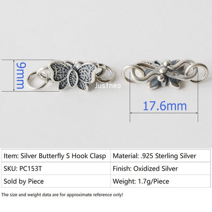 Solid .925 Sterling Silver S Hook Clasp, Oxidized Silver S-Hook Clasp Connector, Antiqued Silver Jewelry Finding
