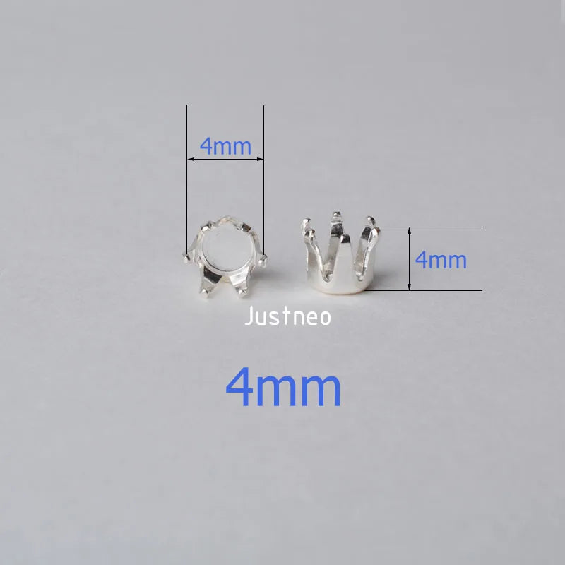 Solid 925 Sterling Silver Locket Settings, 6 Prongs Snap in Setting for Round Stones and Crystal