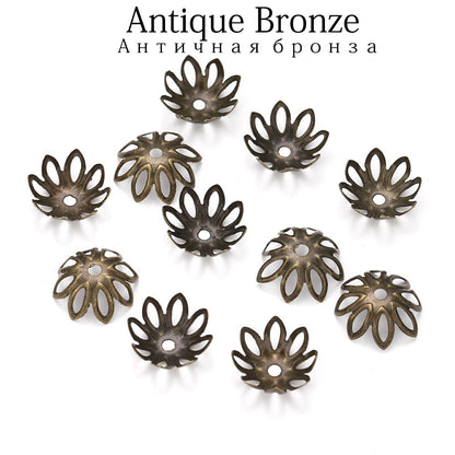 Rhodium Flower Bead Caps 11-14mm, 100pcs