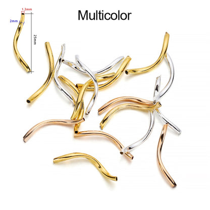 Smooth Copper Curved Tube Spacer Beads, 100pcs