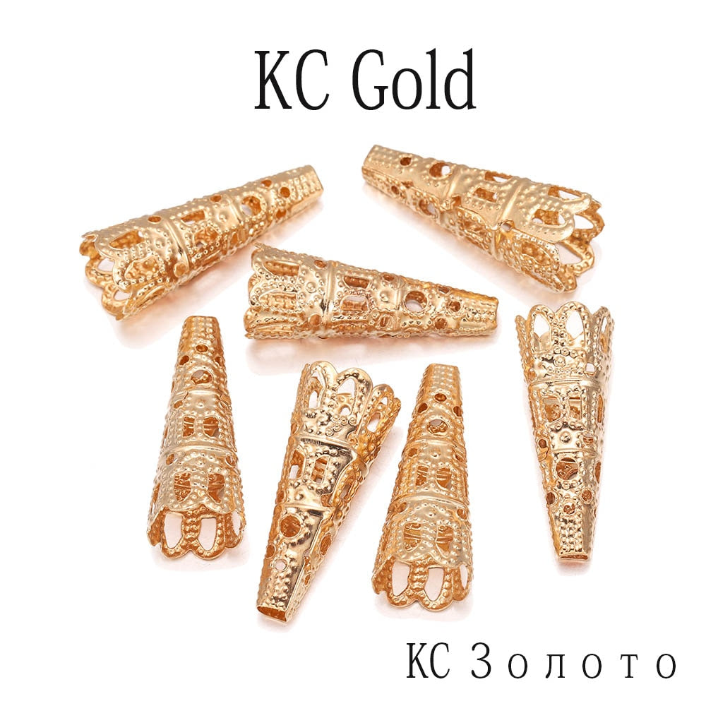 Rhodium Bugle Cone Crystal Pendant Bead Caps, 50pcs