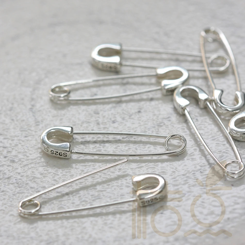 DIY Supply-One Piece 925 Sterling Silver Finding Safety Pin LInk- Earring Finding - 29mmx7.5mm (4109C)