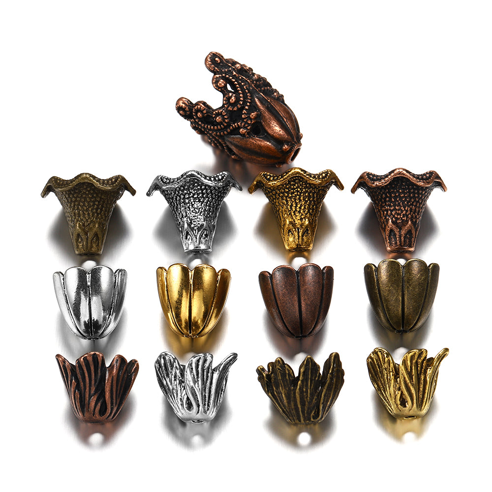 Goldlegierungs-Hohlblumen-Perlenkappen, 2 Stück