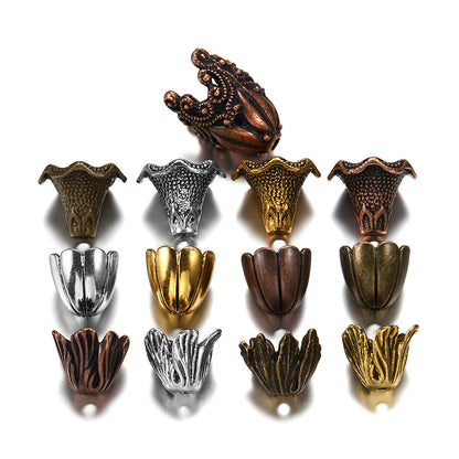 Goldlegierungs-Hohlblumen-Perlenkappen, 2 Stück