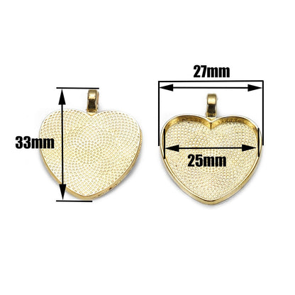 10pcs 25mm Heart-Shaped Cabochon Pendant Base