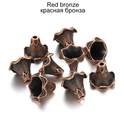 Goldlegierungs-Hohlblumen-Perlenkappen, 2 Stück