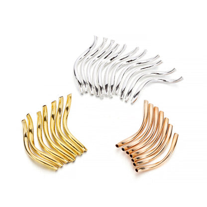 Smooth Copper Curved Tube Spacer Beads, 100pcs