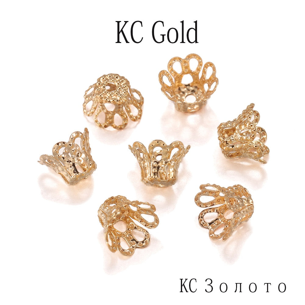 Antique Metal Wine Cup Flower Bead Caps, 100pcs