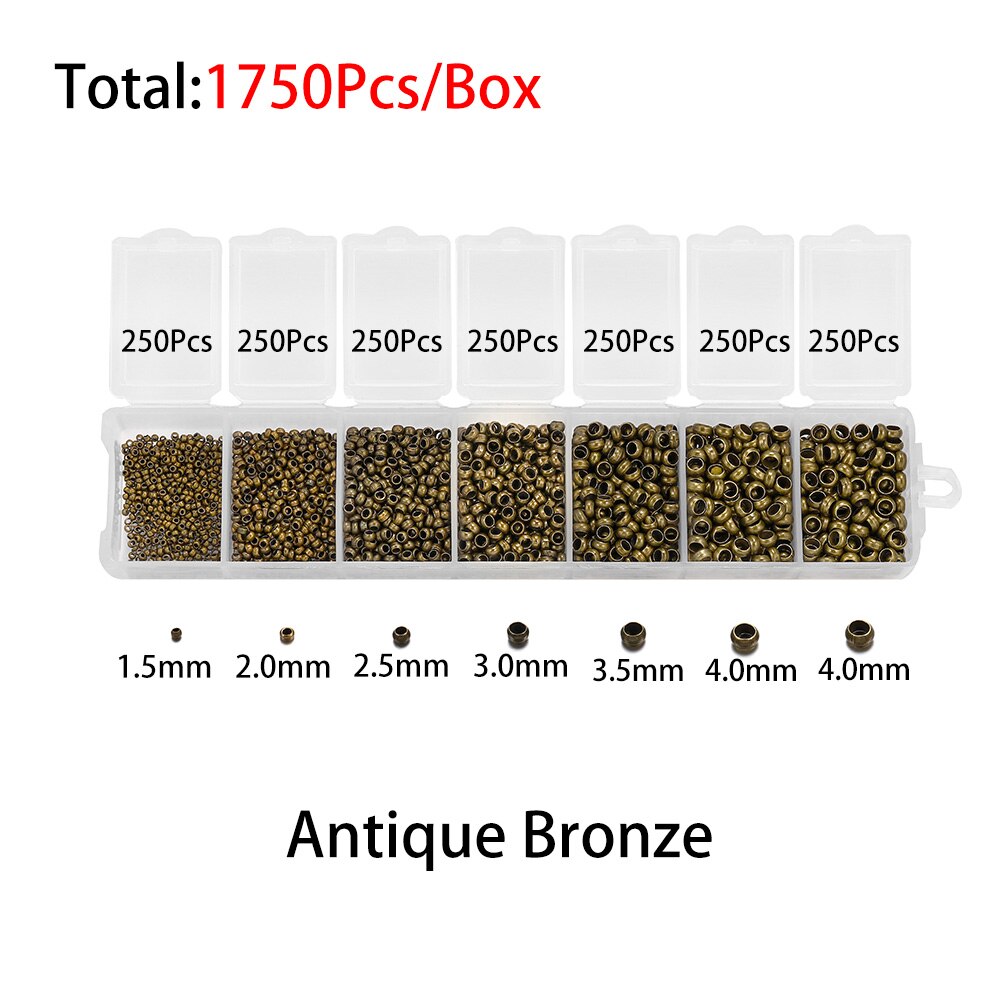 Mixed Color Crimp End Beads, 1750pcs