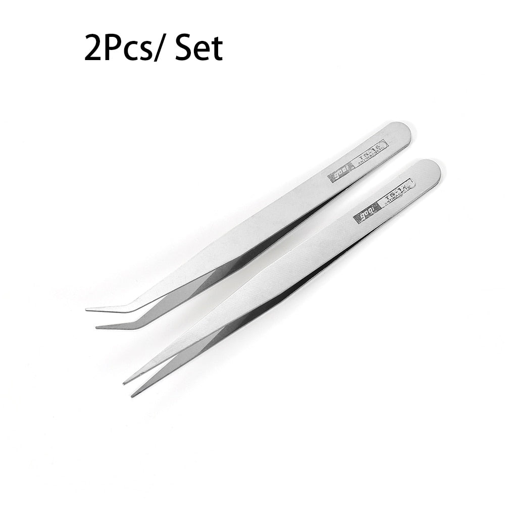 Pincettes antistatiques à Long nez courbé, 2 pièces, pour la couture de perles et de bijoux