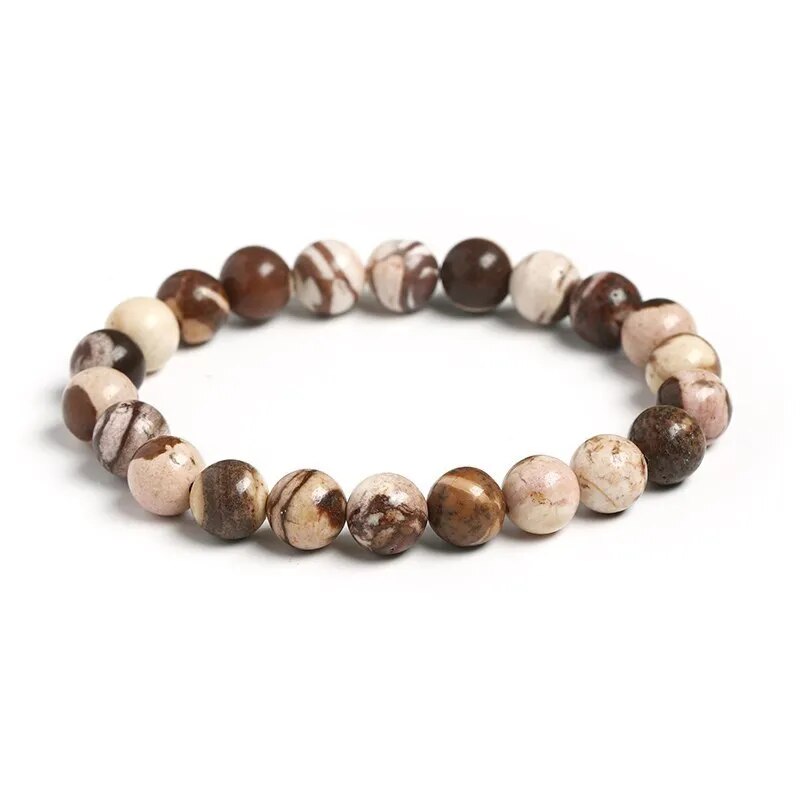 Bracelet extensible en pierres précieuses de jaspe zébré marron, 4-12 mm 