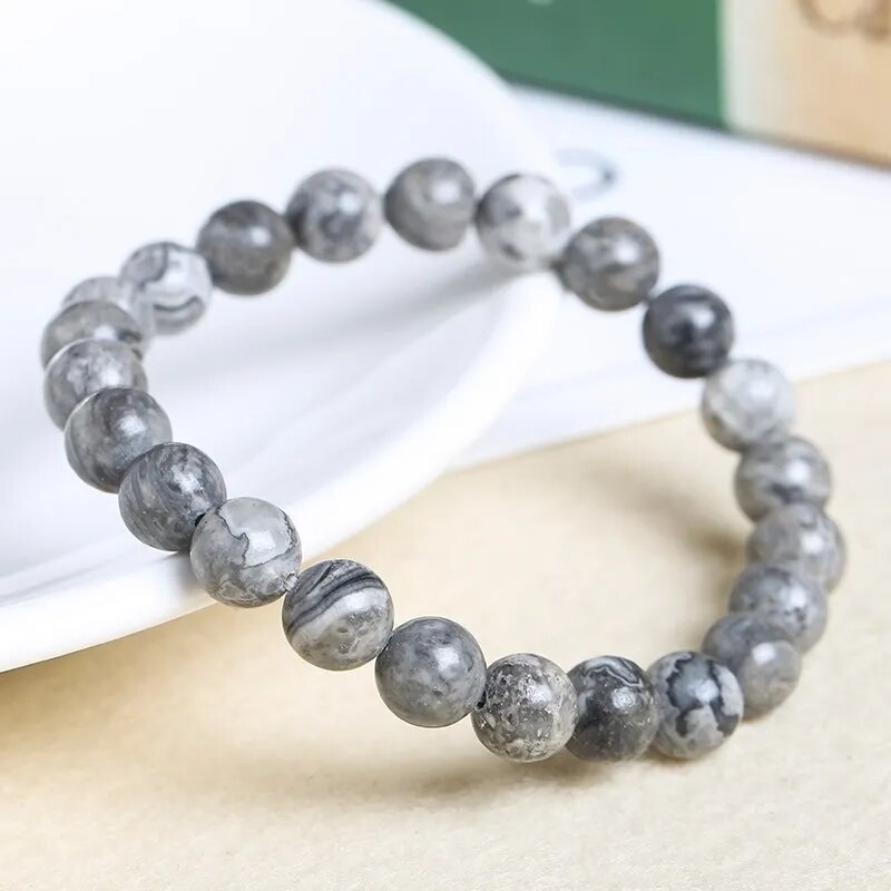 Bracelet extensible en pierres précieuses de jaspe paysage, 4-12 mm 