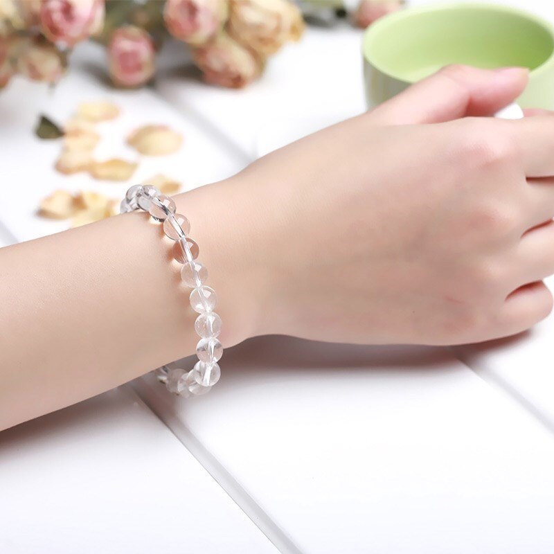 Bracelet extensible avec pierres précieuses en quartz et cristal transparent, 6-12 mm