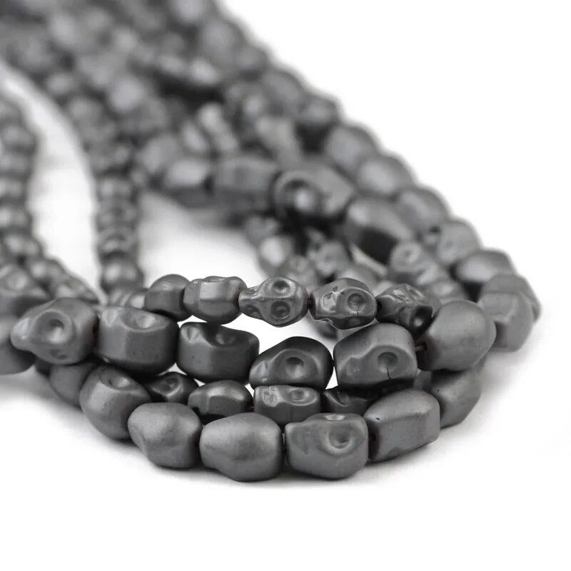 Black Howlite Skull Beads, 12x13mm